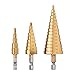 JelBo Titanium Step Drill Bit Set, HSS Cone High Speed Steel Metal Straight Groove Hole Cutting Drill Bits Sharpener, 1/4