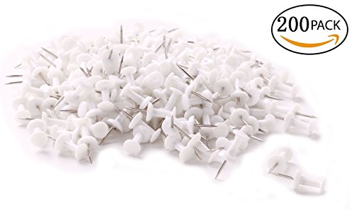 Tupalizy 200PCS Colored Plastic Push Pins Decorative Map Thumb Tacks with Steel for Bulletin Board and DIY Craft Home Office Use (White)
