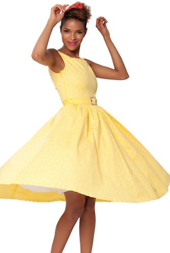 Sexyher Ladies 1950's Vintage Style Classic Yellow Dress - RBJW1438(Yellow,US16)