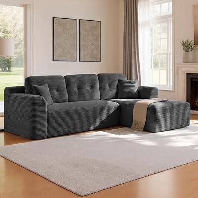Sofá Esquinero, Sofá Modular de 244 cm, Entrega Compacta, Sin Montaje, con Gran Chaise Longue a la Derecha, para Salón o Habitación de Invitados, Gris Pizarra LCS184GN01