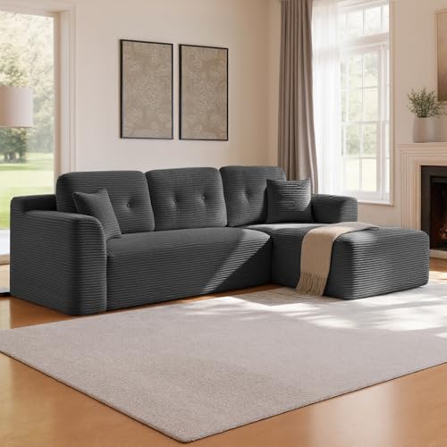 Sofá Esquinero, Sofá Modular de 244 cm, Entrega Compacta, Sin Montaje, con Gran Chaise Longue a la Derecha, para Salón o Habitación de Invitados, Gris Pizarra LCS184GN01