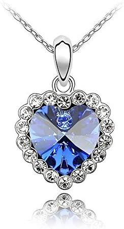 LY8 Fashion Jewelry Swarovski Elements Crystal Titanic Ocean Blue Heart Pendants Necklace for Women