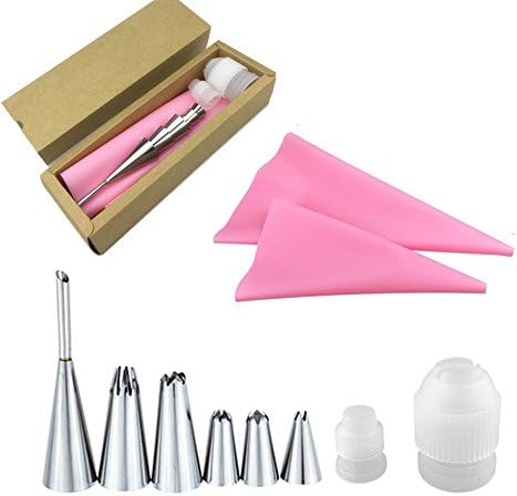 Cake Decorating Tips，Malihome 6 Pieces Piping Tips with Two Coupler and One Silicone Pastry Piping Bag for Cake Decorating