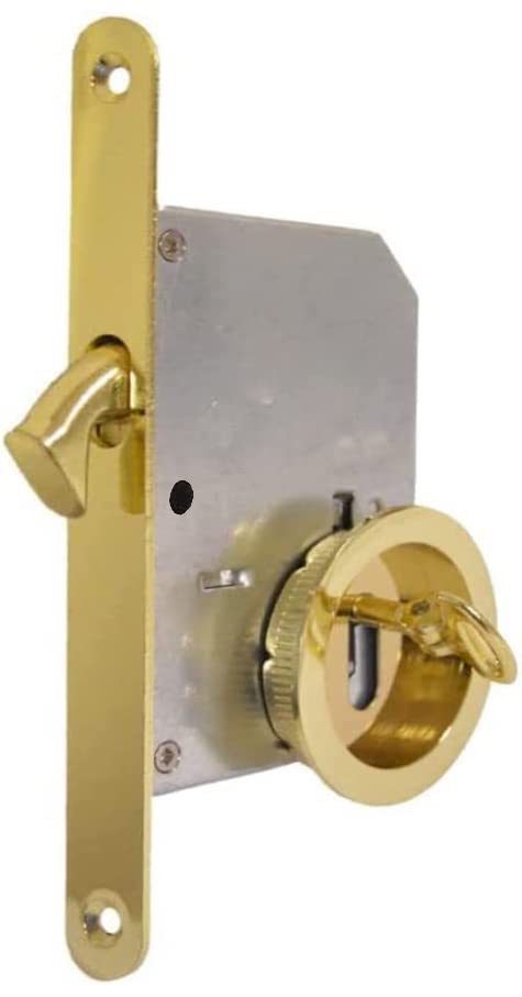 bricoleva.it Sliding Door Lock Kit Round Rosette with Key, Handle with Door Latch for Sliding Door (Polished Brass Color)