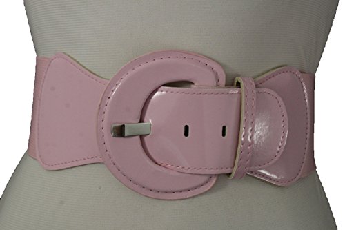 TFJ Women Elastic Fashion Belt Hip High Waist Round Buckle Plus M L Light Baby Pink