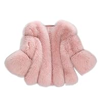 iYYVV Women Winter Warm Fashion Solid Jackets Short Stitching Button Faux Fur Coat Pink