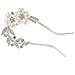 Stunning Silver Colored Hair Clip/Pin/Barrette With Clear Rhinestones Crystals Studded Leaves Shapes And Heart Shaped White Pearls Creating Flower Forms By VAGA