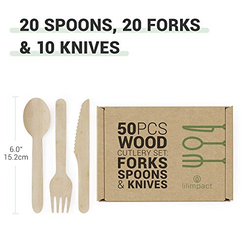 Lilimpact Disposable Wooden Forks, Spoons, Knives Set Alternative