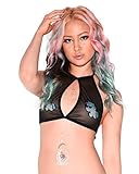 iHeartRaves Sheer Mesh Keyhole Cutout Halter Rave Crop Top (One Size)