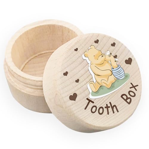 Winnie Baby Nursery Stuff-Baby Tooth Box-Tooth Keepsake Box-Tooth Fairy Box for Girls and Boys Wooden Cute Tooth Box-Lost Teeth Storage for Kids, Dropped Tooth Keepsake Storage Box,Blue