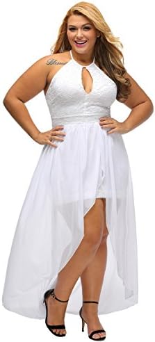 Syusuke Plus Size Lace High Low Halter Formal Cocktail Party Dress For Women White 2XL
