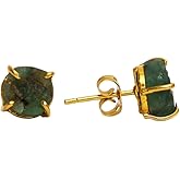 Gempires Natural Raw Gemstone Stud Earrings for Women | Handmade Raw Crystal Prong Setting Earrings | Hypoallergenic Gold Plated Minimal Studs | Unique Gift Jewelry for Her (Multiple Gemstone Options)