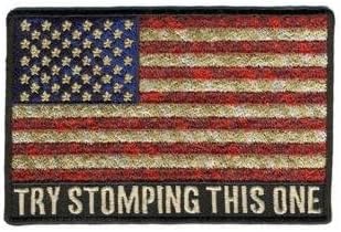 Distressed USA American Flag Try Stomping 4 INCH BIKER PATCH for Accessories - Bags/Purses, Apparel - Coat/Jacket, Apparel - Jeans/Pants, Children, Crafts