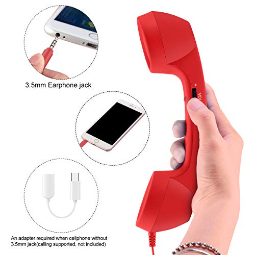 Feeko Cell Phone Receiver Retro Handset Vintage 3.5mm Telephone Anti Radiation Handset Receiver for iPhone Smartphones Red