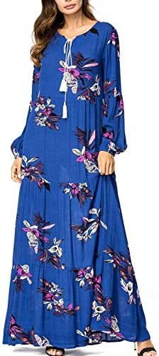 UAime Muslim Dress for Women Kaftan Long Sleeve Casual Maxi Dress Dubai Muslim Abaya Long Gown Long Dress