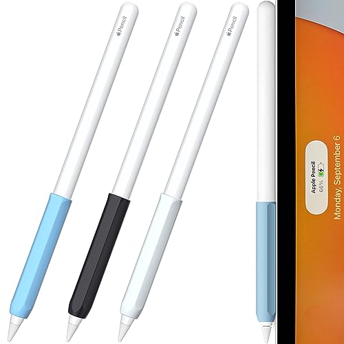 3 PCS Ergonomic Grip for Apple Pencil 2nd Generation, Grips Silicone Holder Sleeve for Apple Pen 2 Gen (Black, Blue,White)