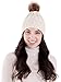 Simplicity Womens Winter Beanies Hand Knit Faux Fur Pompoms Beanie Hats, Beige