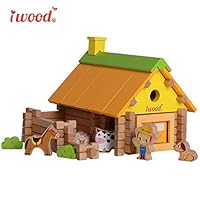 iwood Toddlers Wooden Dollhouse with Furniture 3D Puzzles Loving Family Doll House Toys, Home Feature Playset, DIY Miniature Dollhouse Kits[Farm Cottage]