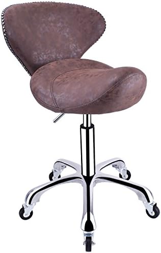 Angel Center Saddle Chair with Backrest Rolling Massage Stool Beauty Salon Stool PU Leather Seat Wheels Adjustable Height For Studio Office Salon