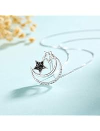 MORANY - Collar de plata de ley con colgante de estrella lunar, 18.0 in