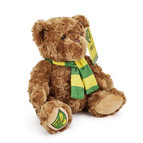 Norwich City F.C. Norwich City Football Club Plush Retro Bear-Officially Licensed with Green & Yellow Scarf Height 34cm, Polyester, Brown, 34 cm PLURETBEANORTGS