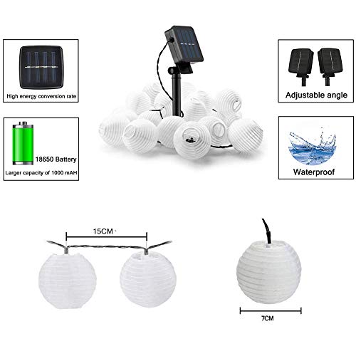 Solar Lichterkette Lampions 30er LEDs 6,4Meter Außen Lichterkette Laterne, Solarbetrieben Warmweiß Wasserfest Dekoration für Garten Balkon Terrasse