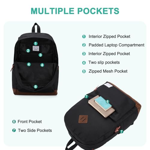 Backpack for Men Women,VASCHY Classic Water-resistant Lightweight Travel School Backpack Casual Daypack