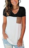 Sampeel Women's Basic V Neck T Shirt with Suede Pocket S-XXL