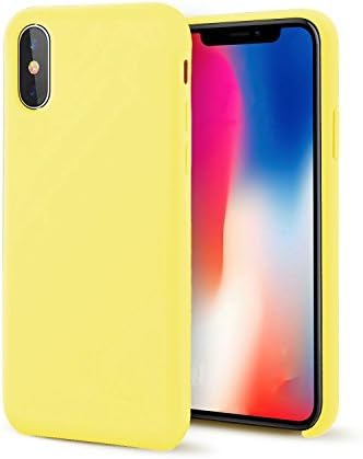 iPhone X Case,Ultra Thin Liquid Silicone Gel Rubber Shockproof Case and Ultra Soft Microfiber Cloth Lining Cushion for iPhone X (Yellow)