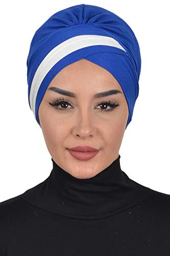 Instant Turban Cotton Scarf Head Wrap Cancer Chemo Headwear Two Colr Blue Ivory