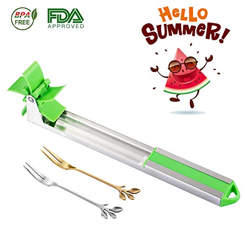 Watermelon Windmill Cutter, AhfuLife Stainless Steel Watermelon Cube Slicer Fruit vegetable Upgrade Kitchen Gadgets Salad Tools for Buffet Home Party Supply FDA Approved & BPA Free