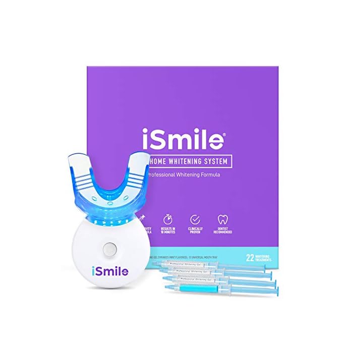 iSmile Teeth Whitening Kit - LED Light, 35% Carbamide Peroxide, (3) 3ml Gel Syringes, (1) Remineralization Gel, and Tray…