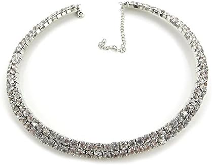 Sunny Morning Bridal Wedding Jewelry Crystal Rhinestone Collar Choker Necklace, 2 Rows