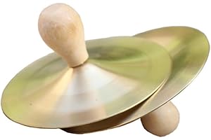 BUACHOIS 1 Pair Hand Cymbals, Marching Cymbals, 9 cm/3.54 Inch Finger Cymbals for Adults, Gold Metal Finger Zills with Band Percussion Instrument for Adults, Kids, Party