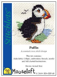 Mouseloft Stitchlet - Puffin - mini counted cross stitch kit