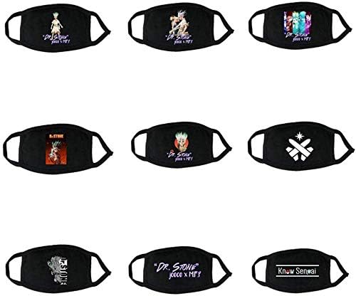 KroY PecoeD Anime Dr.STONE Mouth Mask, Cartoon 3D Printing Cotton Mouth Mask Reusable Anti-Dust Breathable Outdoor Face Mask Anime Fans Gift(9 Pcs)