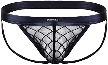 Hat11 Fashion Black Sexy Mens Briefs Supporter Jockstrap Open Butt Mesh Sheer Bikini Briefs Underwear