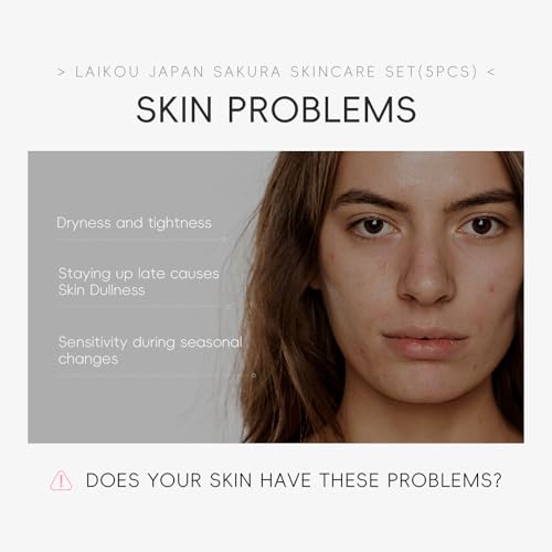 LAIKOU Sakura Skincare Set - 5-Piece Set with Cleanser, Toner, Serum, Eye Cream, and Essence Cream for Hydrating, Smoothing & Even Skin Tone for All Skin Types