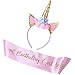 Cooper Fun Unicorn Birthday Set of Gold Glitter Unicorn Headband Pink Satin Sash for Happy Birthday Unicorn Party Supplies Favors Decorations