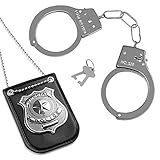 HOLOMY Police Pretend Set for School Classroom, Dress Up Police Badge Include Chain and Belt Clip, Police Handcuffs and Badge for Kids, Detective Role Play Accessories