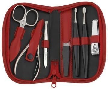 Sonnenschein Exclusiv German Made 7 Piece Stainless Steel Manicure Set in Red Leather Case by Sonnenschein Exclusiv