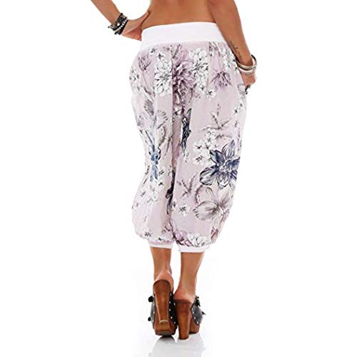 vermers Women Fashion Print Threaded Pants - Women Casual Loose Bandwidth Wide-Leg Pants Trousers(5XL, White)