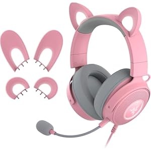 Razer レイザー Kraken Kitty V2 Pro Quartz Pink ネコ/クマ/ウサギのイヤーデザインに交換可能な有線 ゲーミングヘッドセット