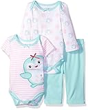 Nannette Baby Girls' 3 Piece Tees and Pant Set with a Butt Applique, Penguin, 6-9 Months