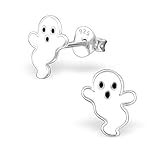 Cute White Ghost Studs Earrings Halloween 925 Sterling Silver Girls Children Jewelry (E24320)