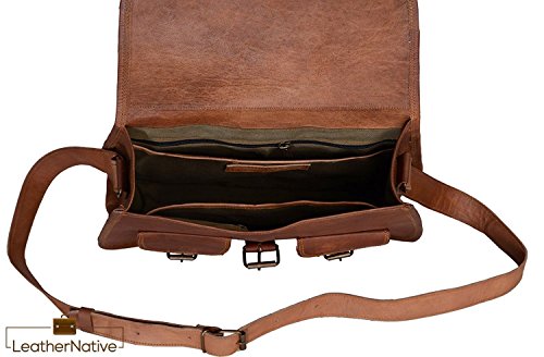 Women's Handmade Leather Boho-Gypsy Purse - Smart Green Canvas Lining and Reinforced Hand-Stitching - 3 Compartments, Plus 1 Zippered Pocket - Crossbody Purse for Business and Pleasure - 13 Inches