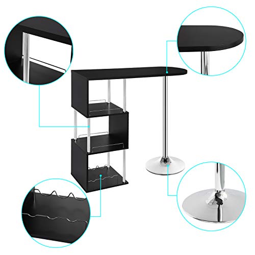 WOLTU Bartisch BT22sz Stehtisch Bistrotisch Bartheke Tresentisch, mit 3 Ablagefläche, mit Weinregale, Metall, MDF… – Bild 6
