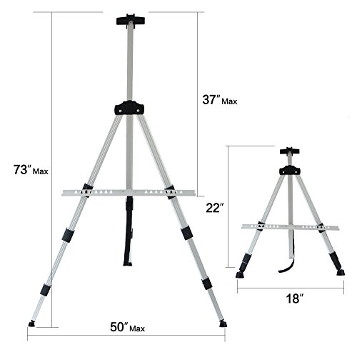 T-Sign 72'' Tall Display Easel Stand, Aluminum Metal Tripod Art Easel Adjustable Height from 22-72”, Extra Sturdy for Table-Top/Floor Painting, Drawing and Display with Bag, Sliver