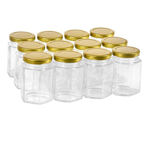 12 Pack, 4oz 120ml Clear Glass Jam Jars with Gold Lids,Perfect for Jam,Honey,Candies,Sauce,Gifts,Baby Foods,Jelly Wedding Favors,Baby Shower Favors,DIY Magnetic Spice Jars Crafts Canning Jars
