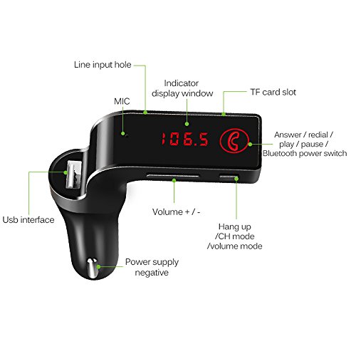 PolarLander 4-in-1 Car Kit MP3 Player Hands Free Wireless Bluetooth FM Transmitter G7 + AUX Modulator SD USB LCD Car Accessories Black - Thumbnail 2